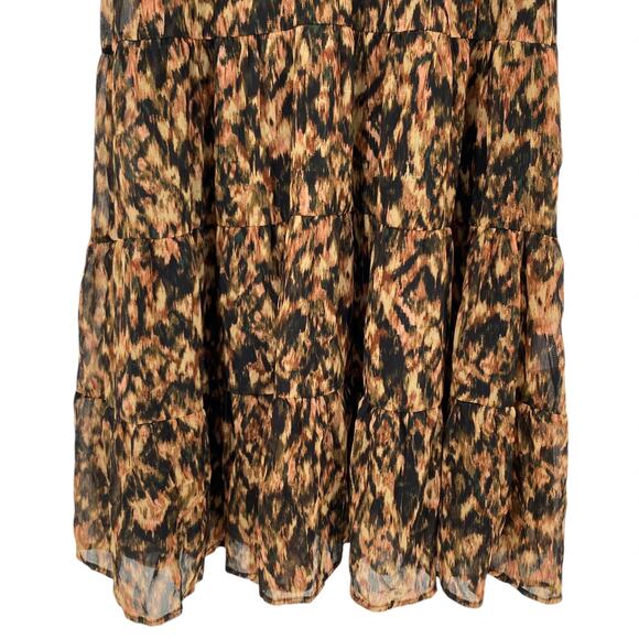 STEVE MADDEN NWT Tiered Printed V Neck Midi Dress Brown Size Small Lined - Picture 4 of 7